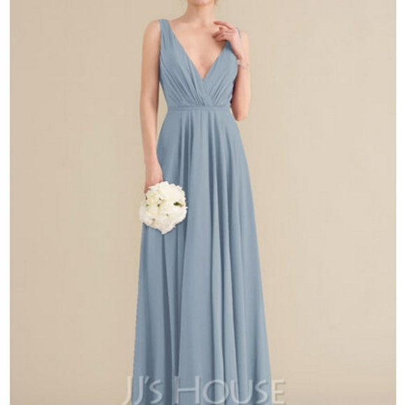 JJs House Dusty Blue A-Line V-Neck - Picture 2 of 8